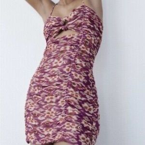 ZARA  size XS Floral Purple and Brown Women's Dress